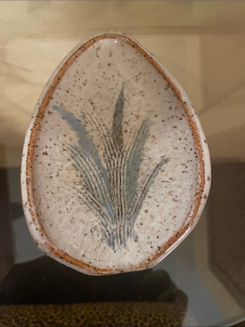 Spoon Rest Speckled Ceramic Decorative Dish with Blue Botanical Design